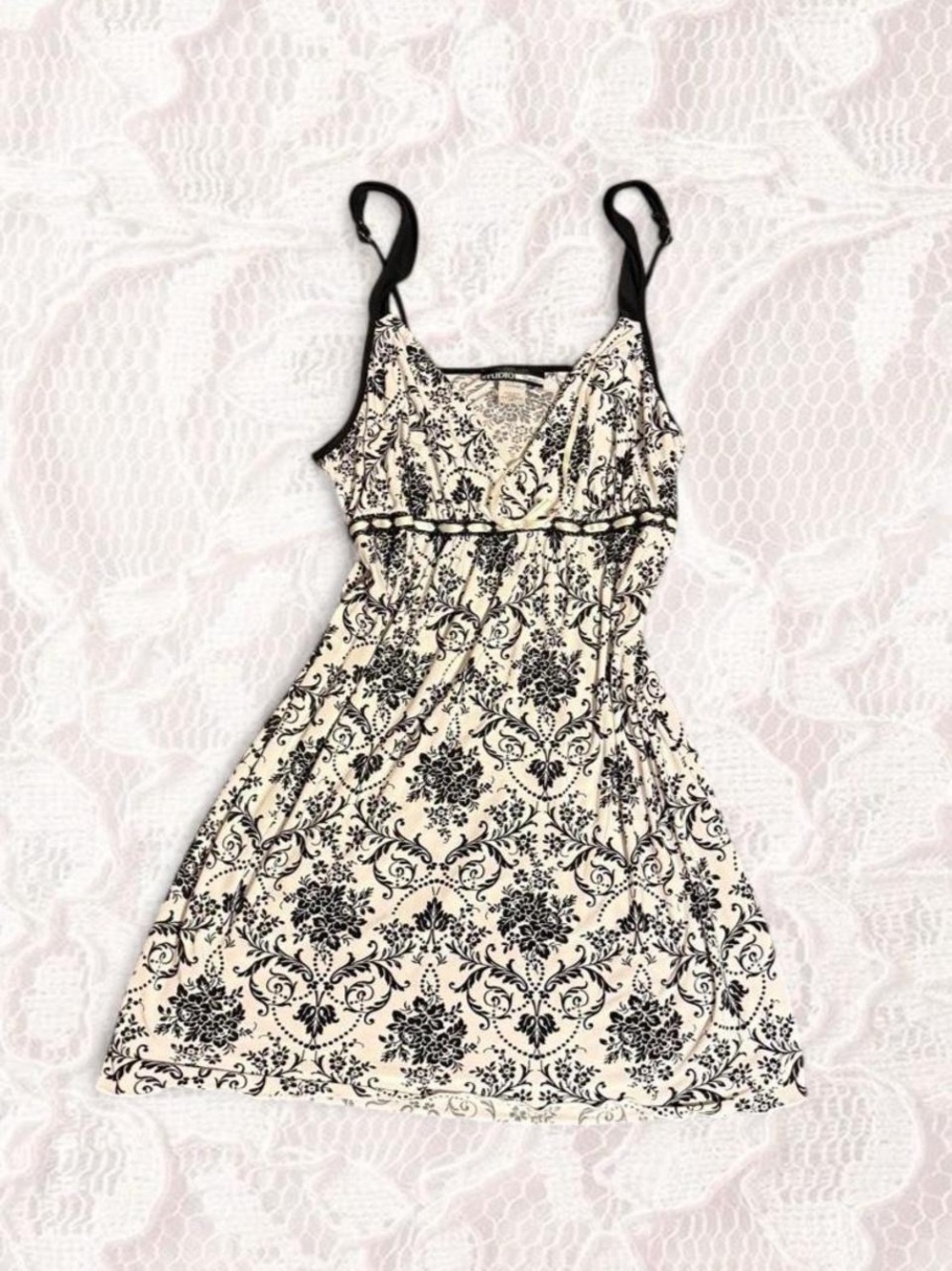 Donatella Black and Black Print Dress